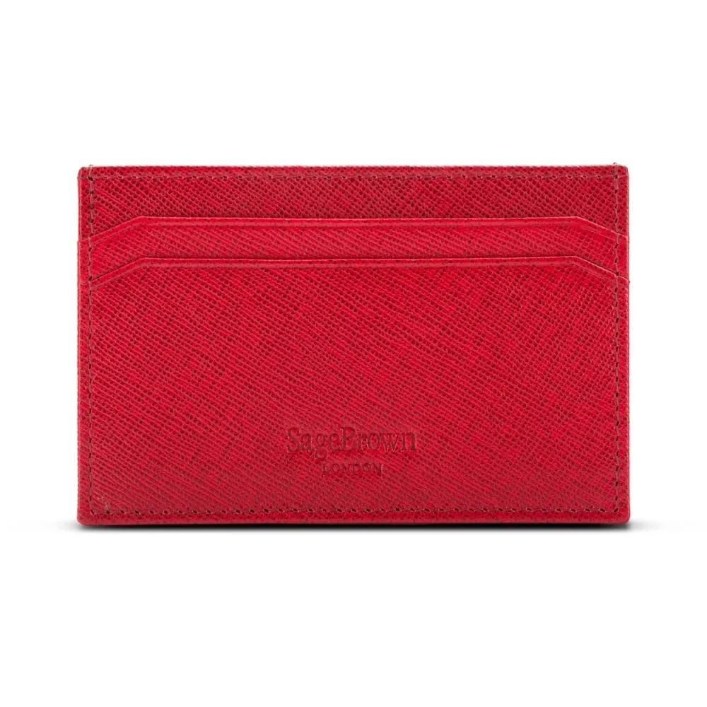 Leather Flat Credit Card Holder - Red Saffiano