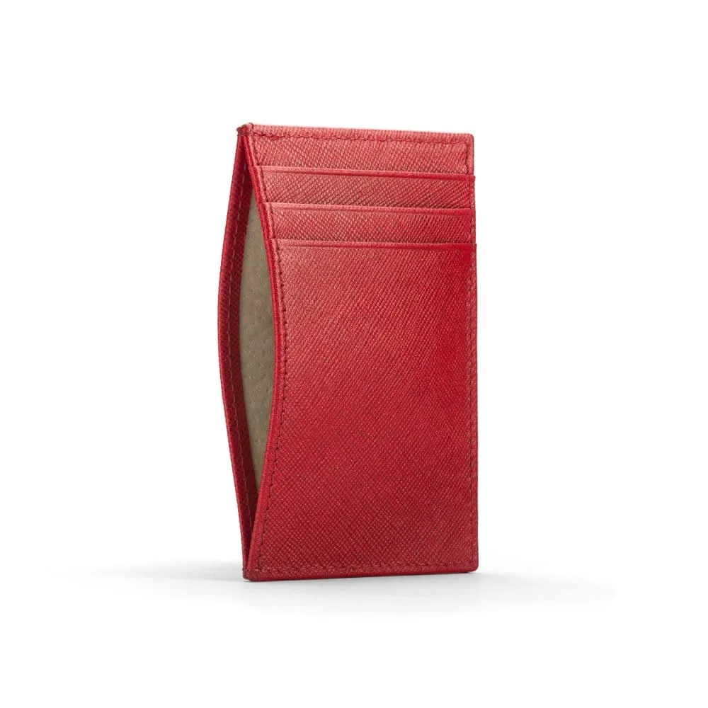Leather Flat Credit Card Holder - Red Saffiano