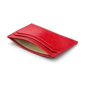 Leather Flat Credit Card Holder - Red Saffiano