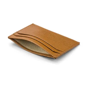 Leather Flat Credit Card Holder - Tan Saffiano