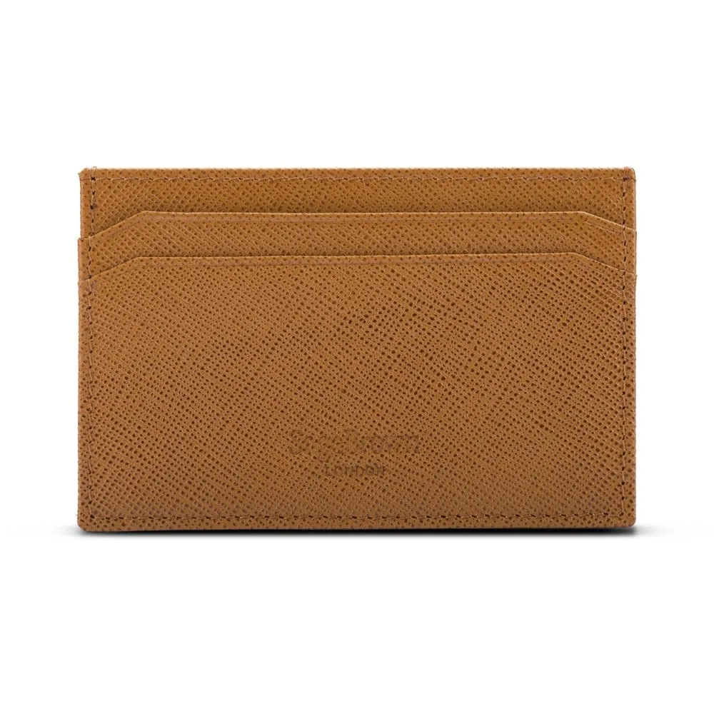 Leather Flat Credit Card Holder - Tan Saffiano