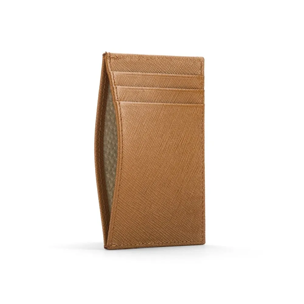 Leather Flat Credit Card Holder - Tan Saffiano