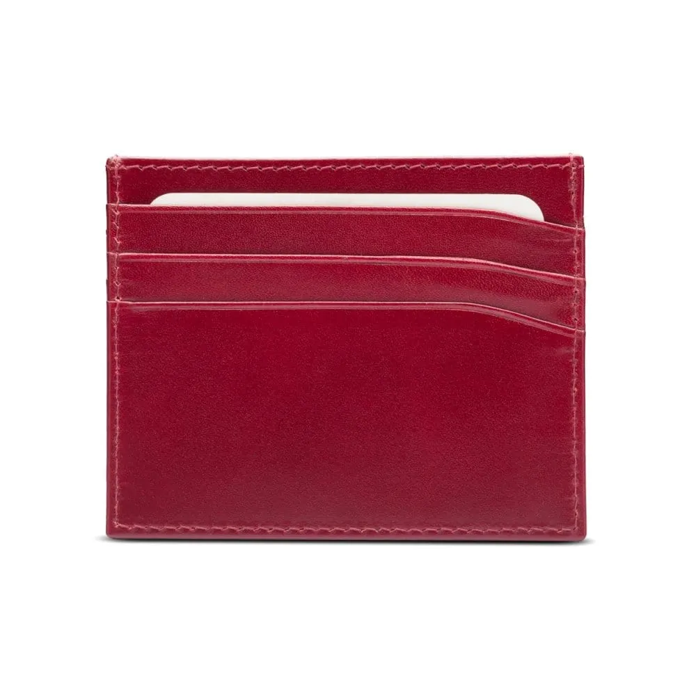 Leather Flat Credit Card Wallet 6 CC - Red