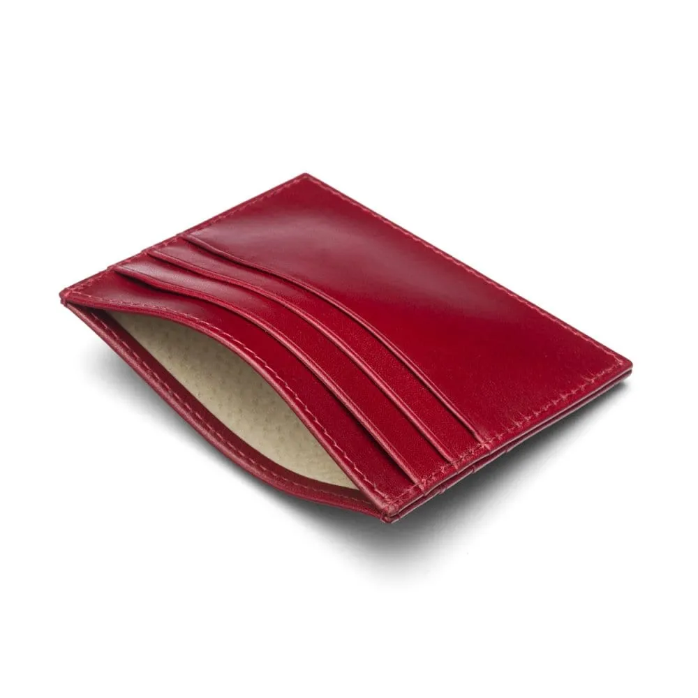 Leather Flat Credit Card Wallet 6 CC - Red