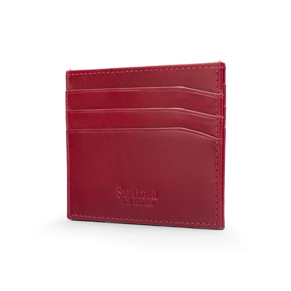 Leather Flat Credit Card Wallet 6 CC - Red