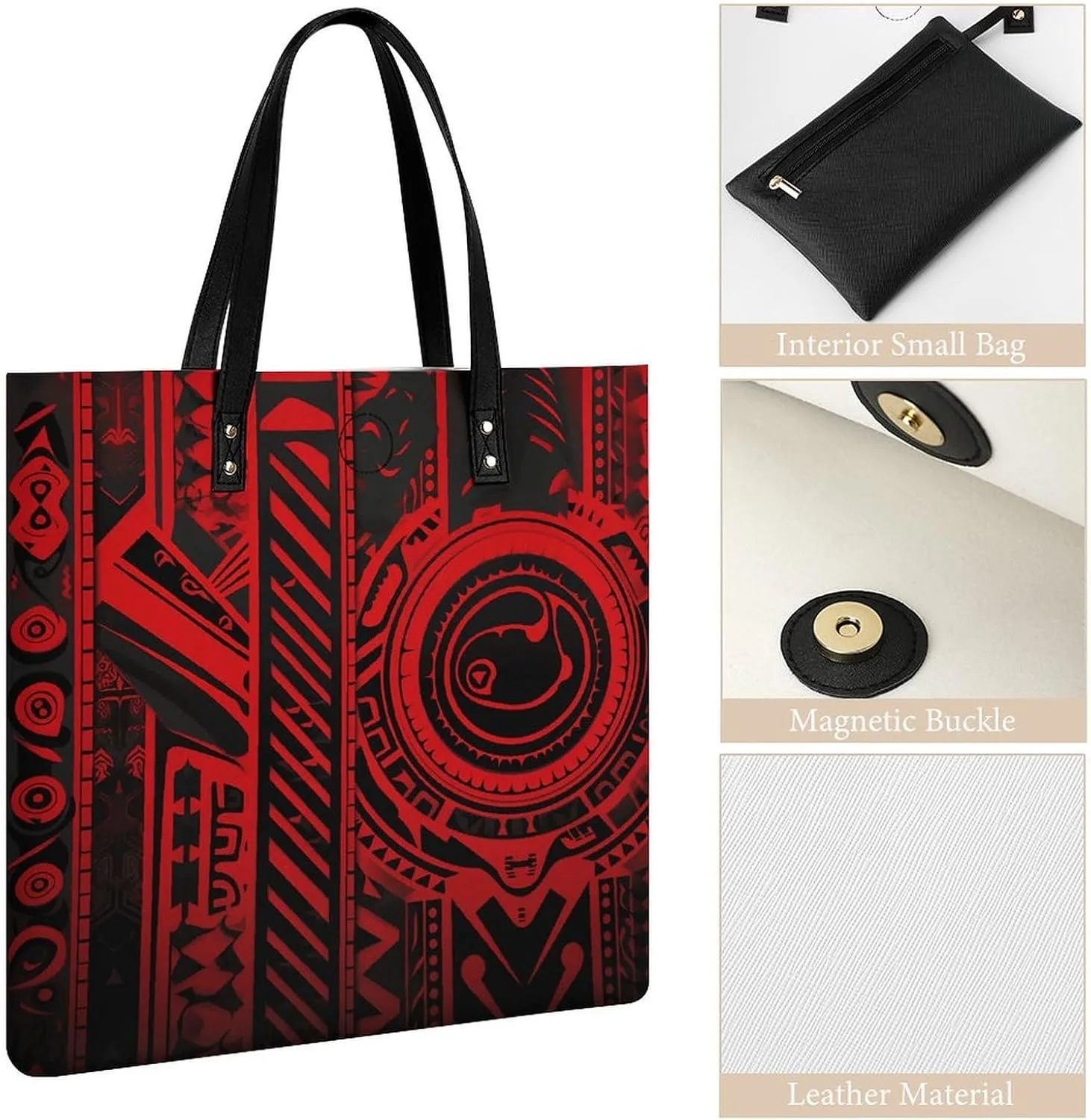 Leather Handbag for Women Tote Bag with Magnetic Buckle Bass Fishing Wave Crossbody Bag Shoulder Bags
