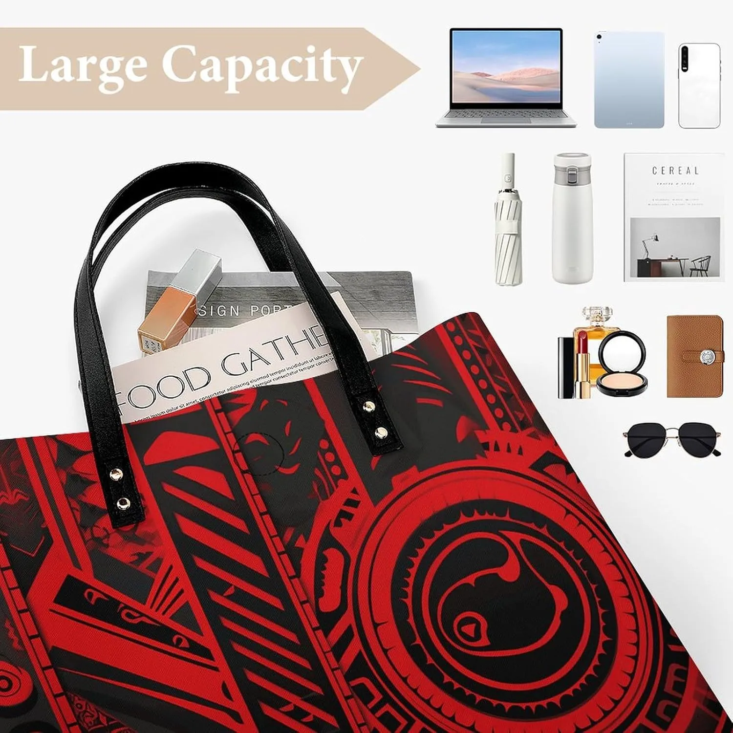 Leather Handbag for Women Tote Bag with Magnetic Buckle Bass Fishing Wave Crossbody Bag Shoulder Bags