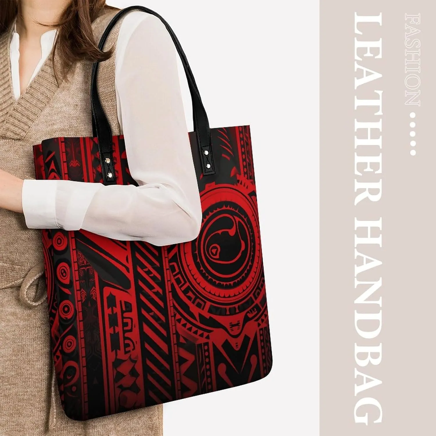 Leather Handbag for Women Tote Bag with Magnetic Buckle Bass Fishing Wave Crossbody Bag Shoulder Bags
