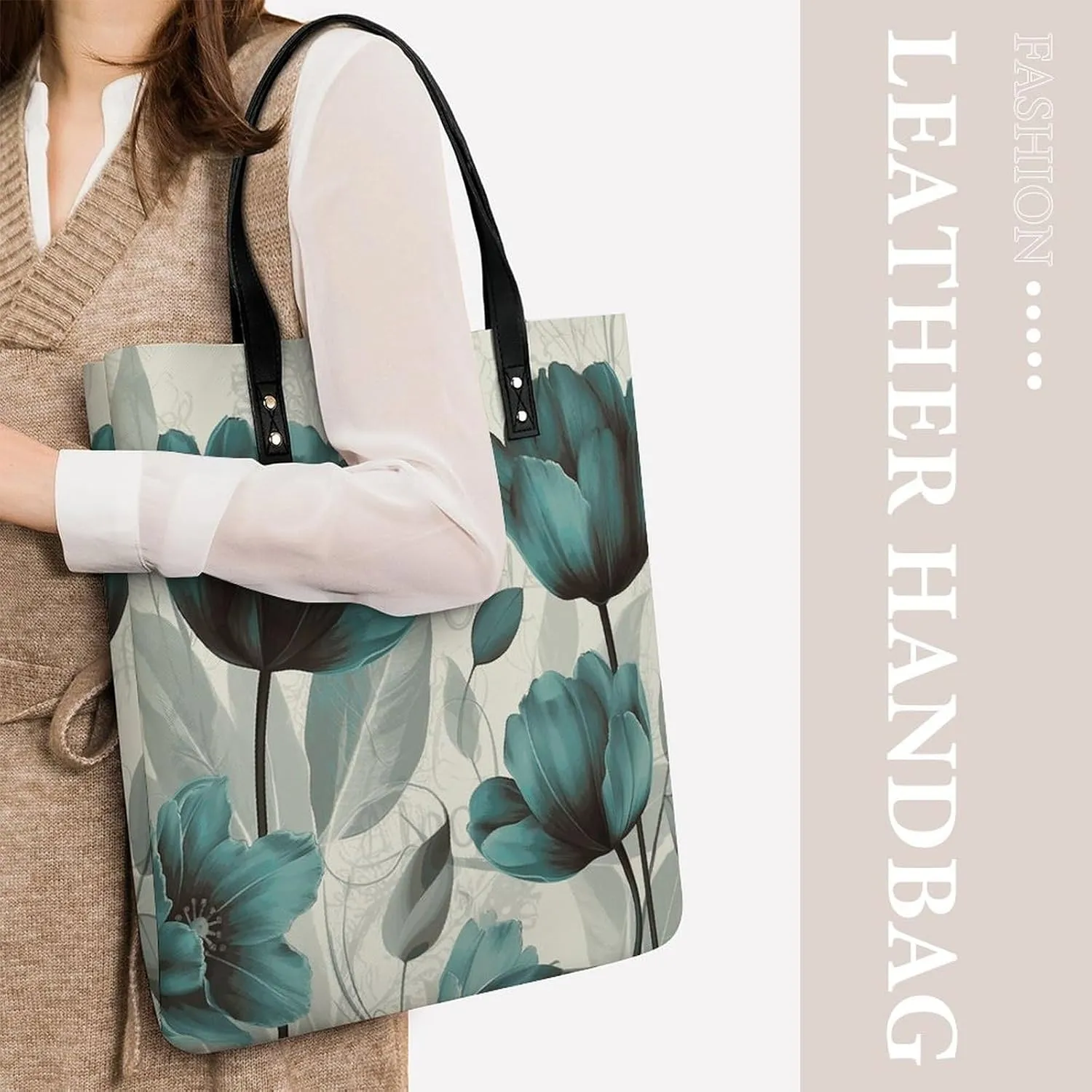 Leather Handbag for Women Tote Bag with Magnetic Buckle Peacock Pattern Crossbody Bag Shoulder Bag