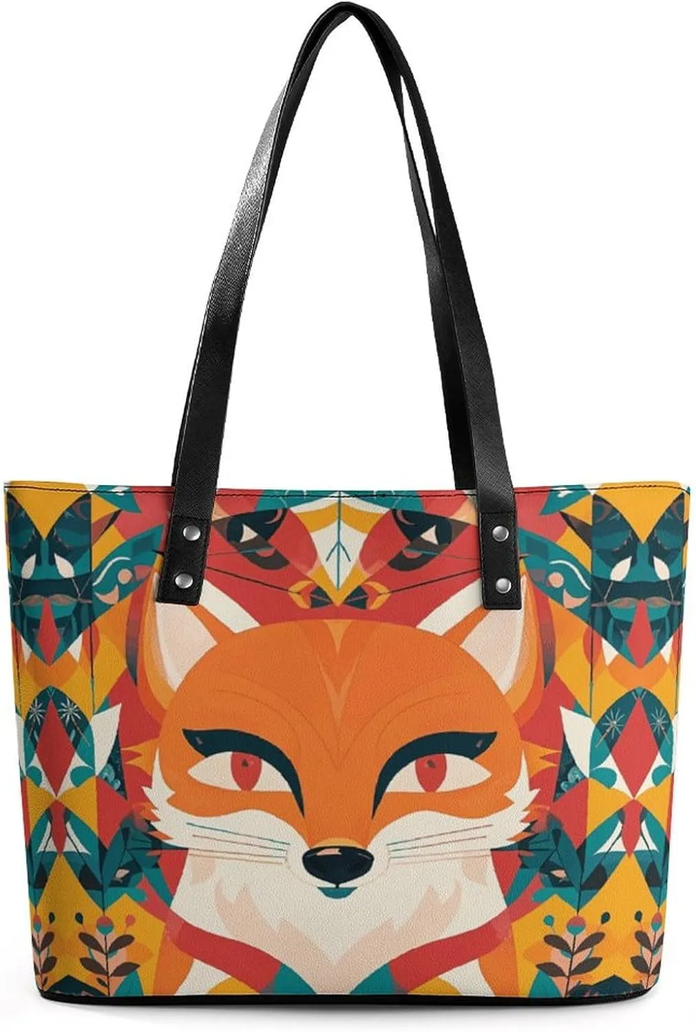 Leather Lady's Handbag Fox And Arrow Pattern Print Leather Tote Bags For Women Trendy Ladies Shoulder Bag for Work, Travel, Casual Use