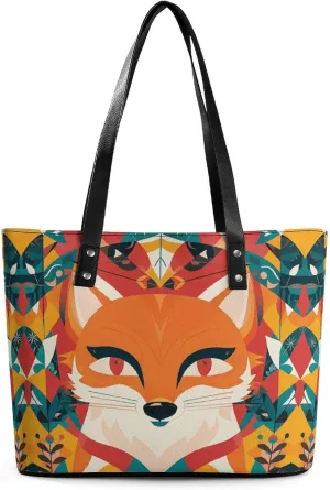 Leather Lady's Handbag Fox And Arrow Pattern Print Leather Tote Bags For Women Trendy Ladies Shoulder Bag for Work, Travel, Casual Use