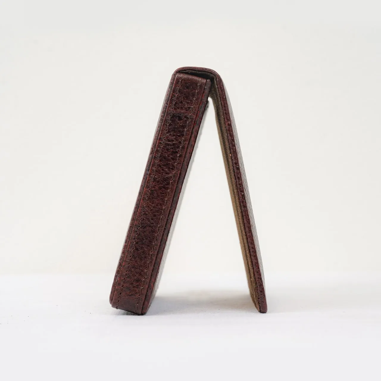 Leather Magnetic Card Holder - Brown