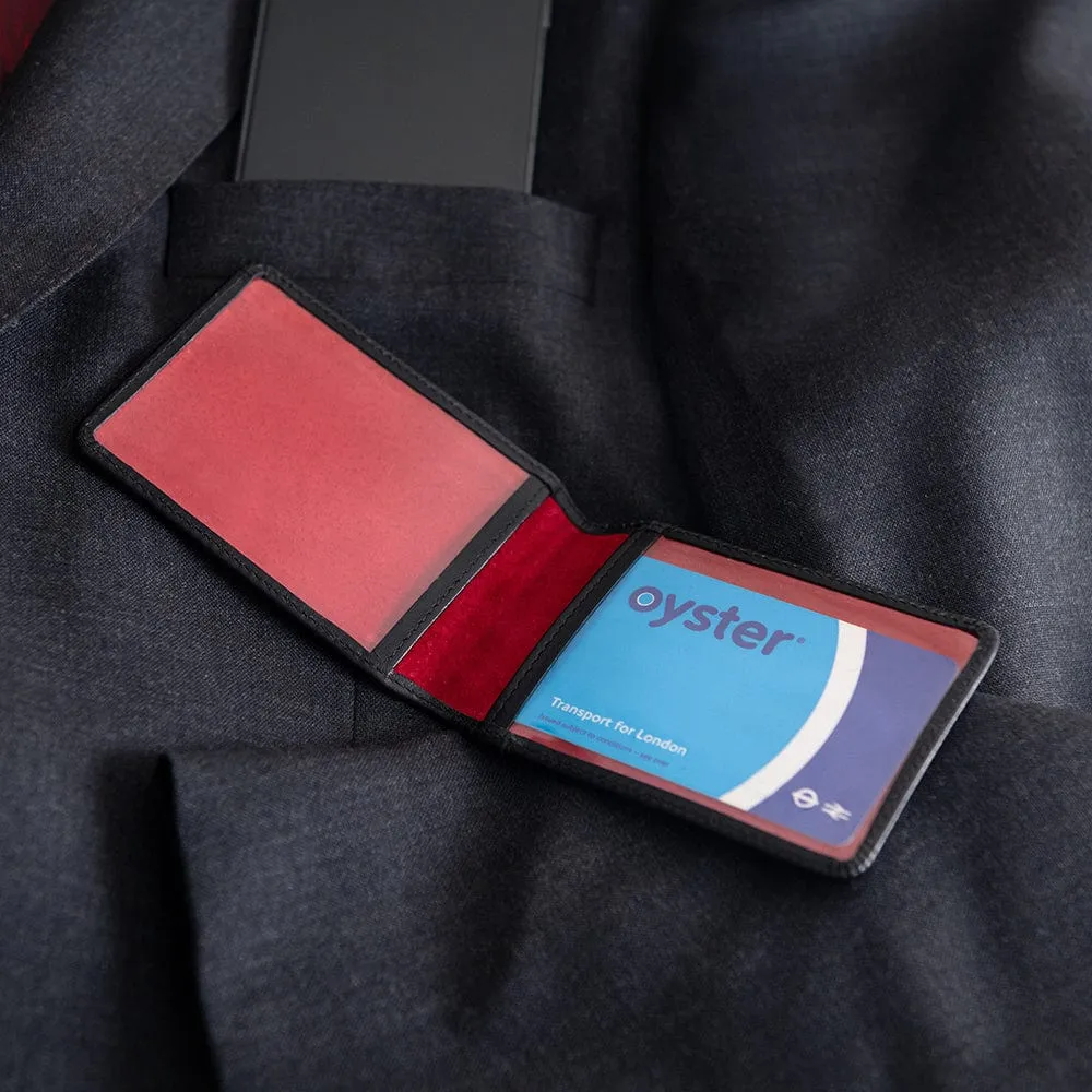 Leather Oyster Card Holder - Black With Red