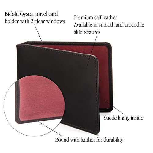 Leather Oyster Card Holder - Black With Red