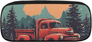 Leather Pencil Bag Waterproof Cute Pen Case Travel Cosmetic Makeup Bag Organizer Pen Holder for Men Women,Suburban Landscape Truck