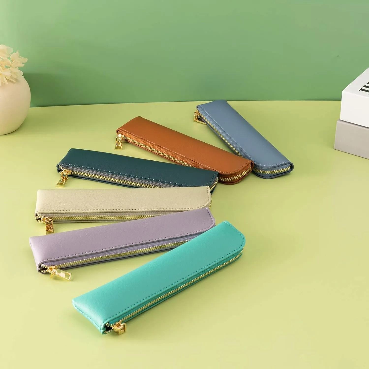 Leather pencil case, Thin soft pen bag, Small pencil case for adults,Senior leather Minimal pencil pouch with zipper.…