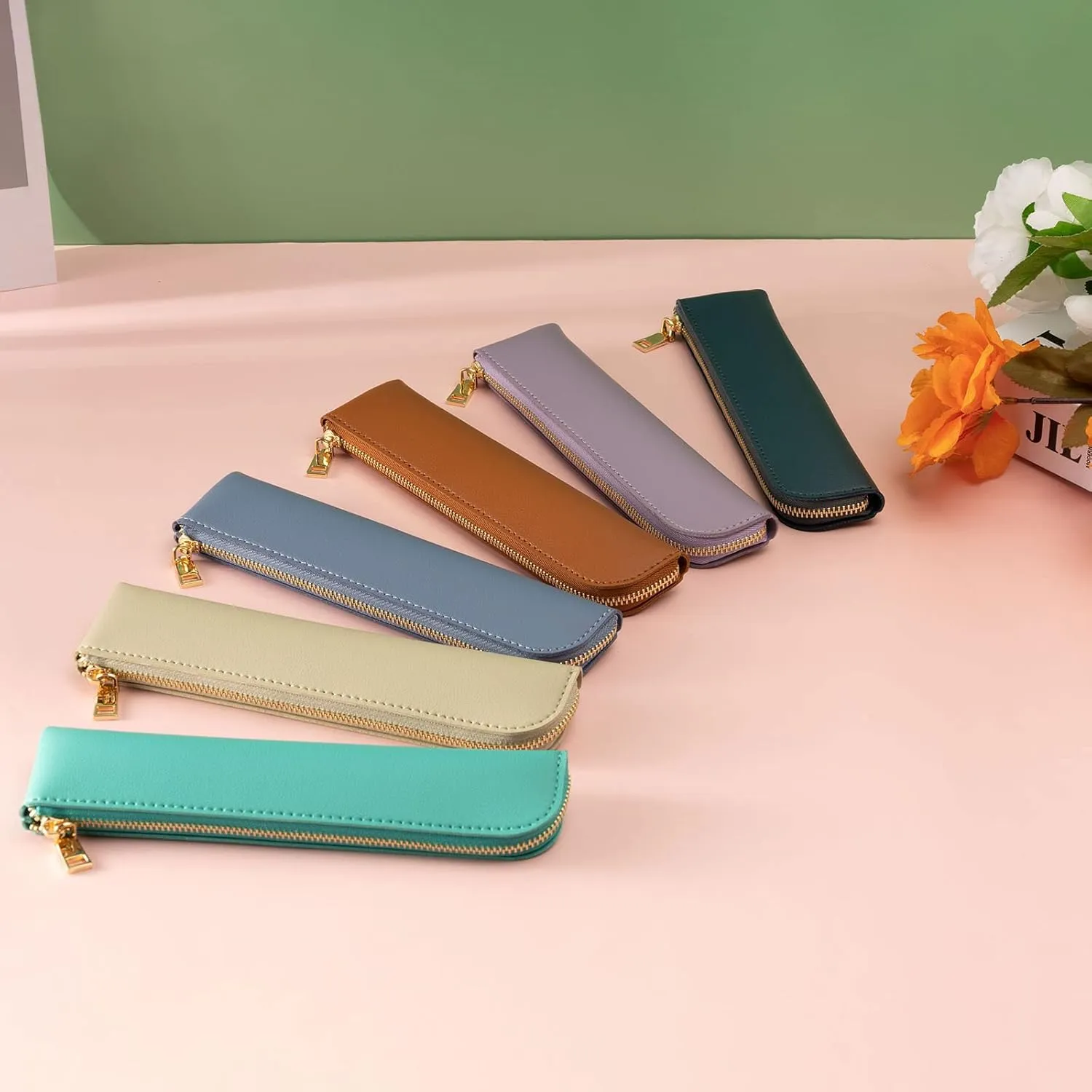 Leather pencil case, Thin soft pen bag, Small pencil case for adults,Senior leather Minimal pencil pouch with zipper.…
