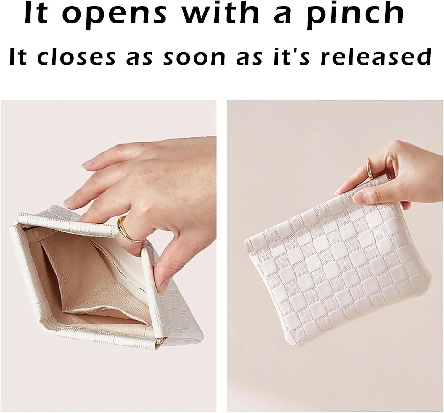 Leather Pocket Cosmetic Bag for Purse,Coin Purse Lipstick Cosmetic Accessories Organizer, Travel Kit Storage Pouch,Waterproof Portable No Zipper Self-closing