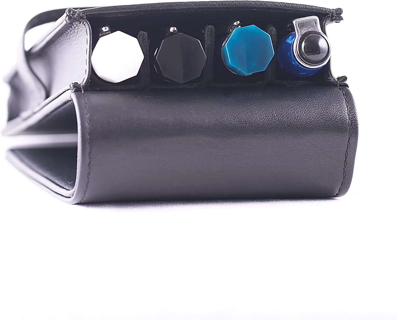 Leather Quad Pen Case Pencil Pouch Holder for Four Fountain Ballpoint Rollerball Pens and Pencils
