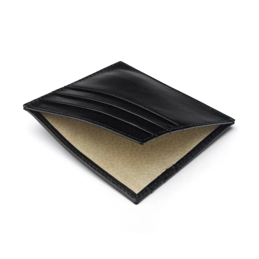Leather Side Opening Flat Card Wallet - Black