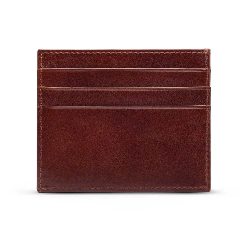 Leather Side Opening Flat Card Wallet - Dark Tan