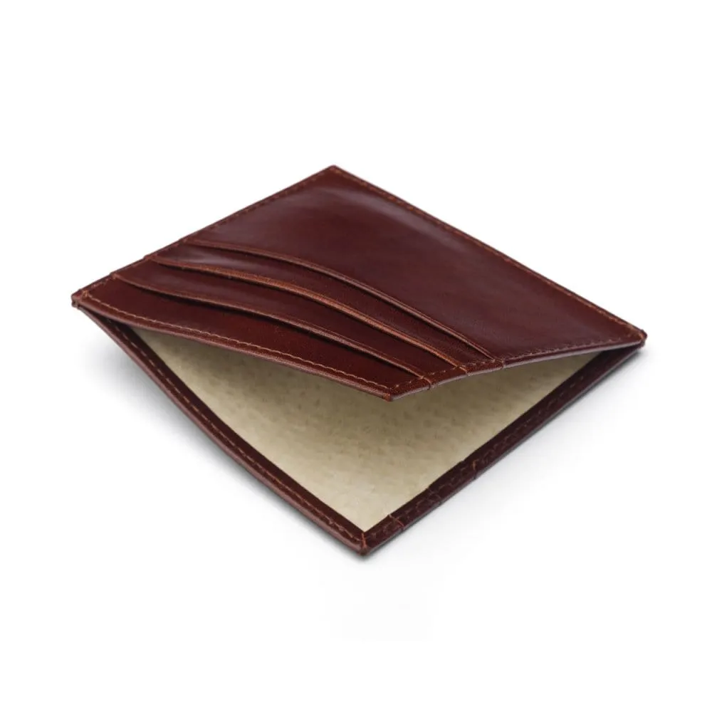 Leather Side Opening Flat Card Wallet - Dark Tan