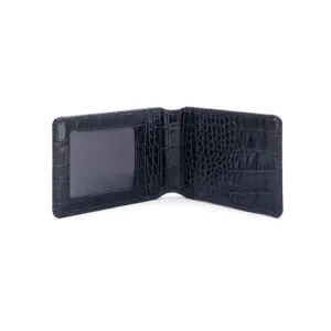 Leather Travel Card Wallet - Navy Croc-Effect