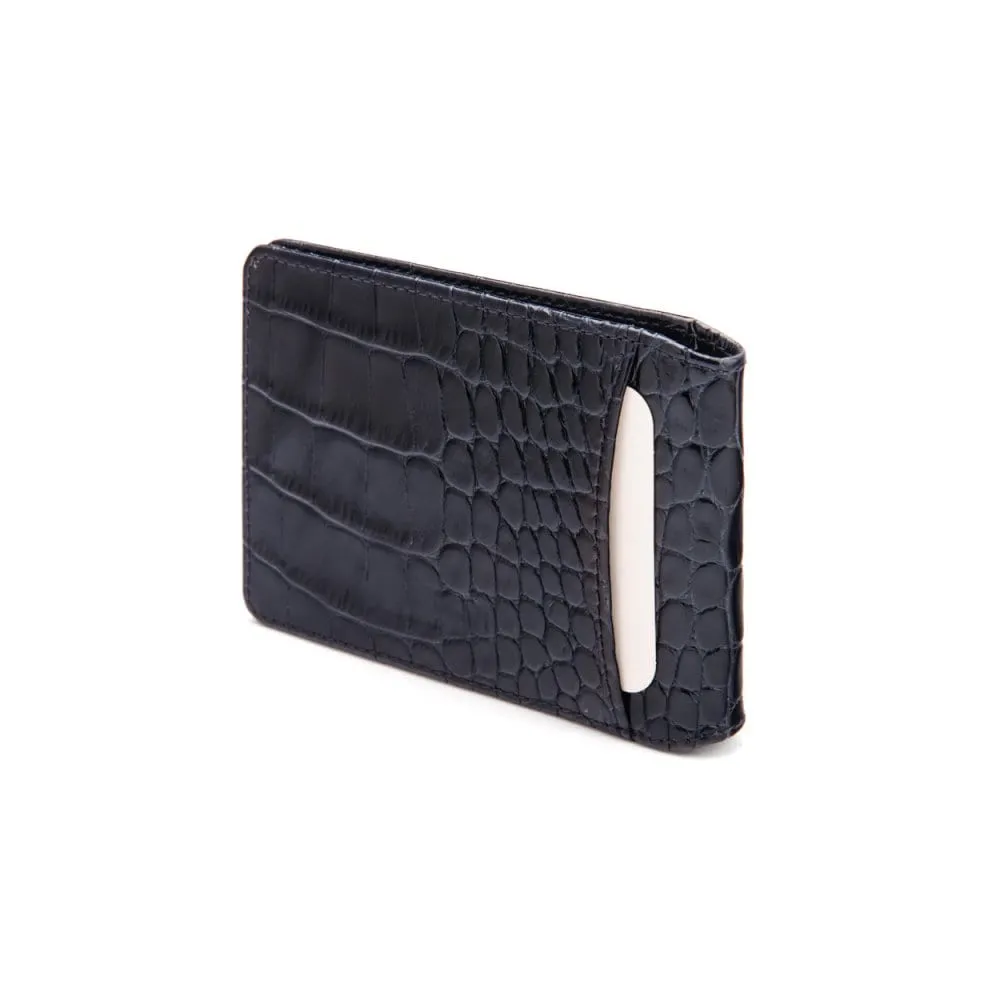 Leather Travel Card Wallet - Navy Croc-Effect