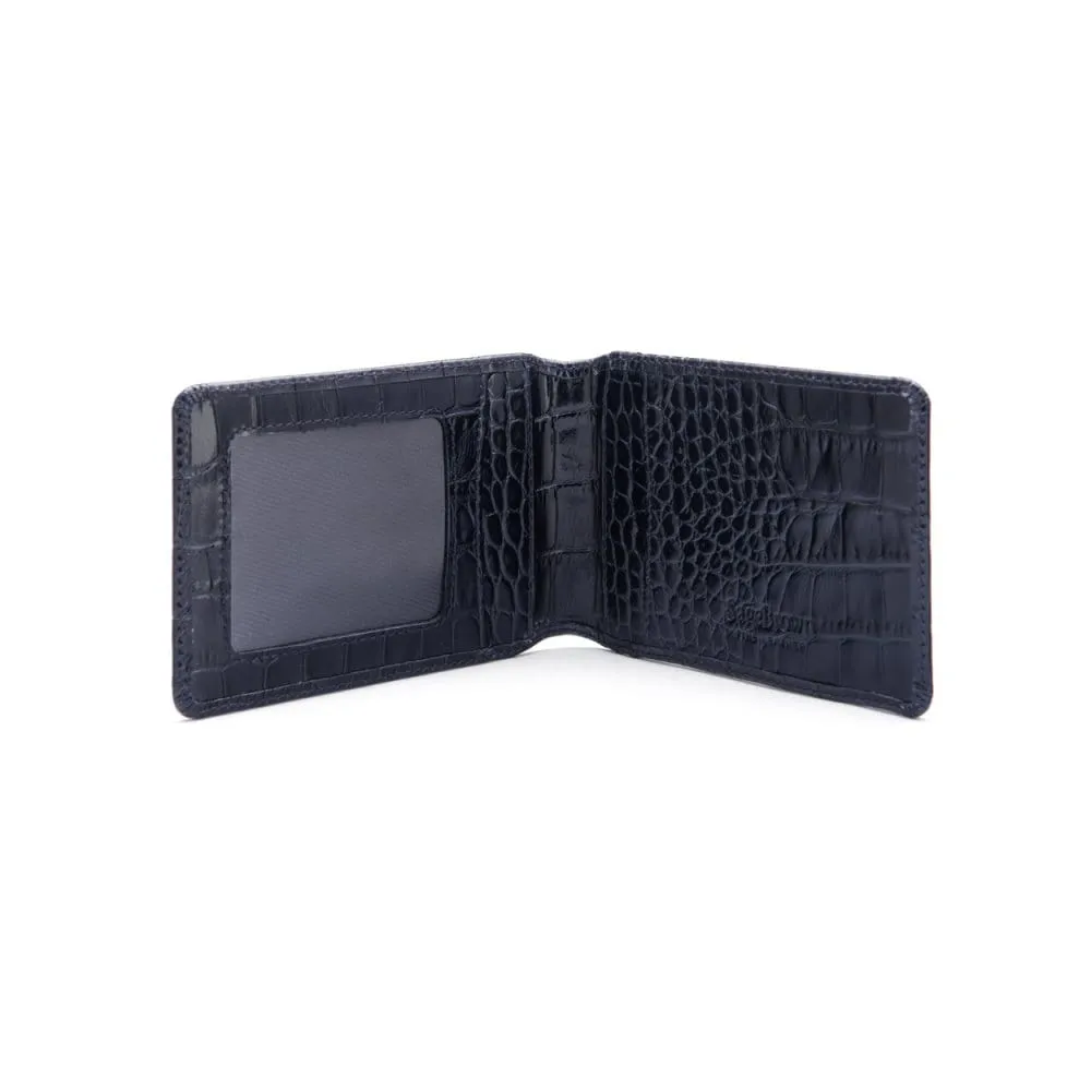 Leather Travel Card Wallet - Navy Croc-Effect