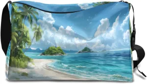 Leather Travel Duffle Bag for Women Men, Ocean Beach Landscape Scenic Small Sports Gym Bag Weekender Overnight Bags Underseat Carry on Luggage Bags for Airplanes, Personal Item Travel Bag,A-235