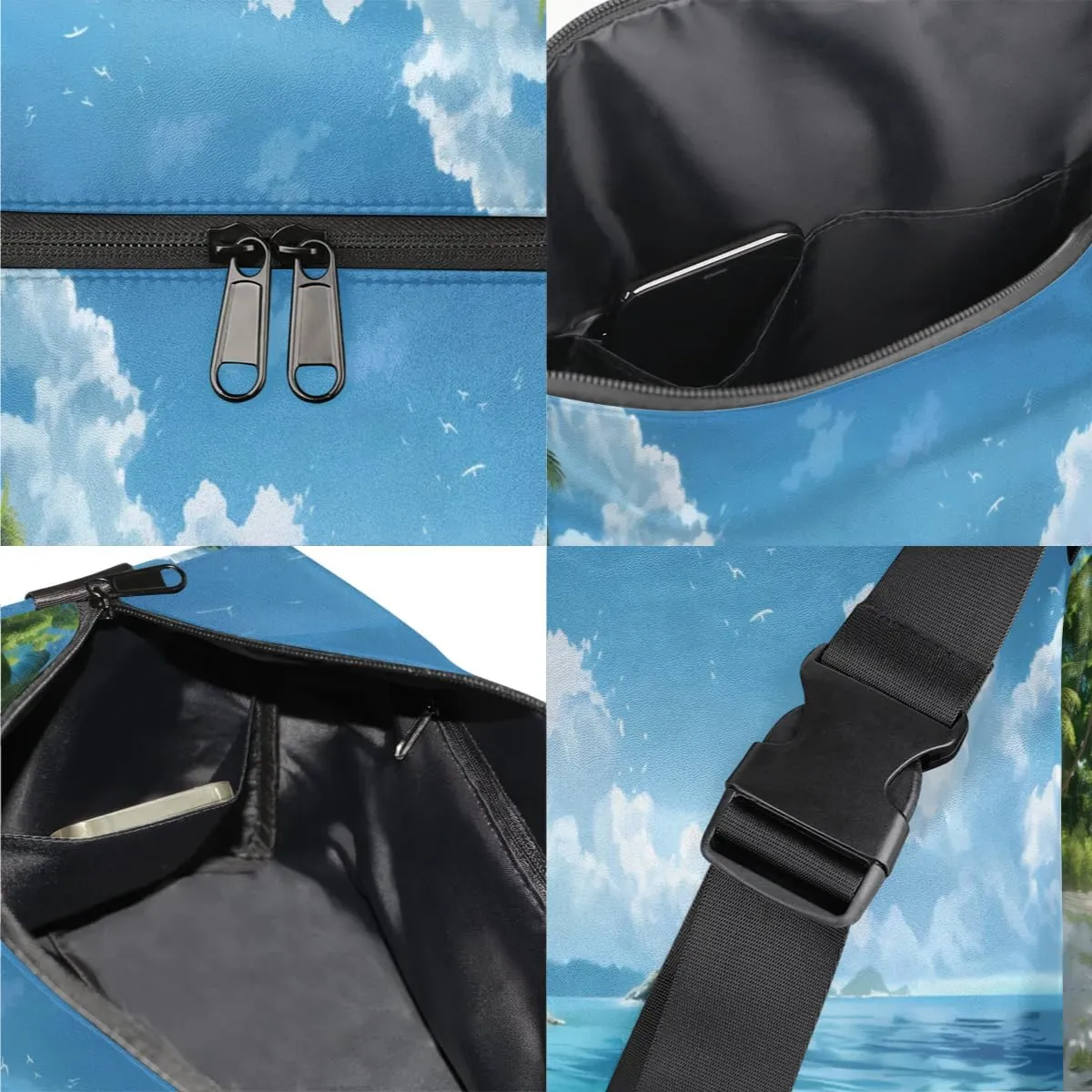 Leather Travel Duffle Bag for Women Men, Ocean Beach Landscape Scenic Small Sports Gym Bag Weekender Overnight Bags Underseat Carry on Luggage Bags for Airplanes, Personal Item Travel Bag,A-235