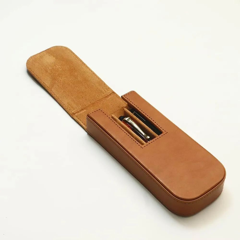 Leather Triple Pen Case Pencil Pouch Holder for Three Fountain Ballpoint Rollerball Pens and Pencils Gift Choice for Man/Woman/Office (brown)