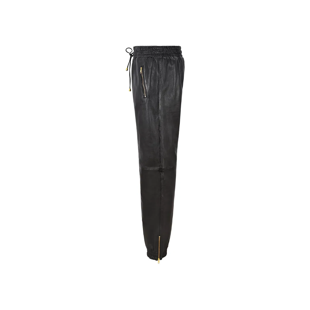 Leather Trousers Black Napa Sweat Track Pant