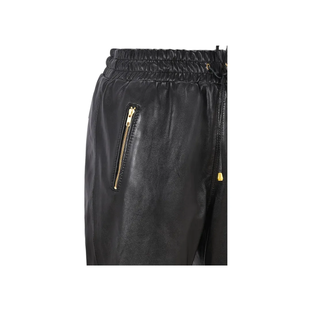 Leather Trousers Black Napa Sweat Track Pant