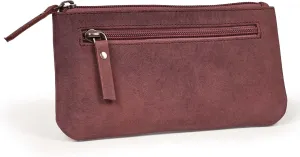 LEATHER VILLAGE Leather Pencil Pouch Pen Case - Fuchsia - 8"X4"- Double Pocket - Elegant and Practical Zipper Pouch Holder for Artists, Men, and Women
