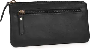 LEATHER VILLAGE Leather Pencil Pouch Pen Case - Matte Black - 8"X4"- Double Pocket - Elegant and Practical Zipper Pouch Holder for Artists, Men, and Women