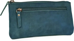LEATHER VILLAGE Leather Pencil Pouch Pen Case - Royal Blue - 8"X4"- Double Pocket - Elegant and Practical Zipper Pouch Holder for Artists, Men, and Women