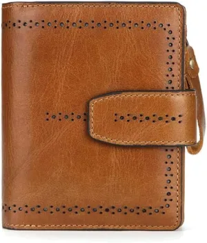 Leather Wallet Leather Women's Wallet Retro Fashion Short Purse Clutch for Women Business Coin Pocket Birthday Large Capacity (Brown,9.5x11.5cm)