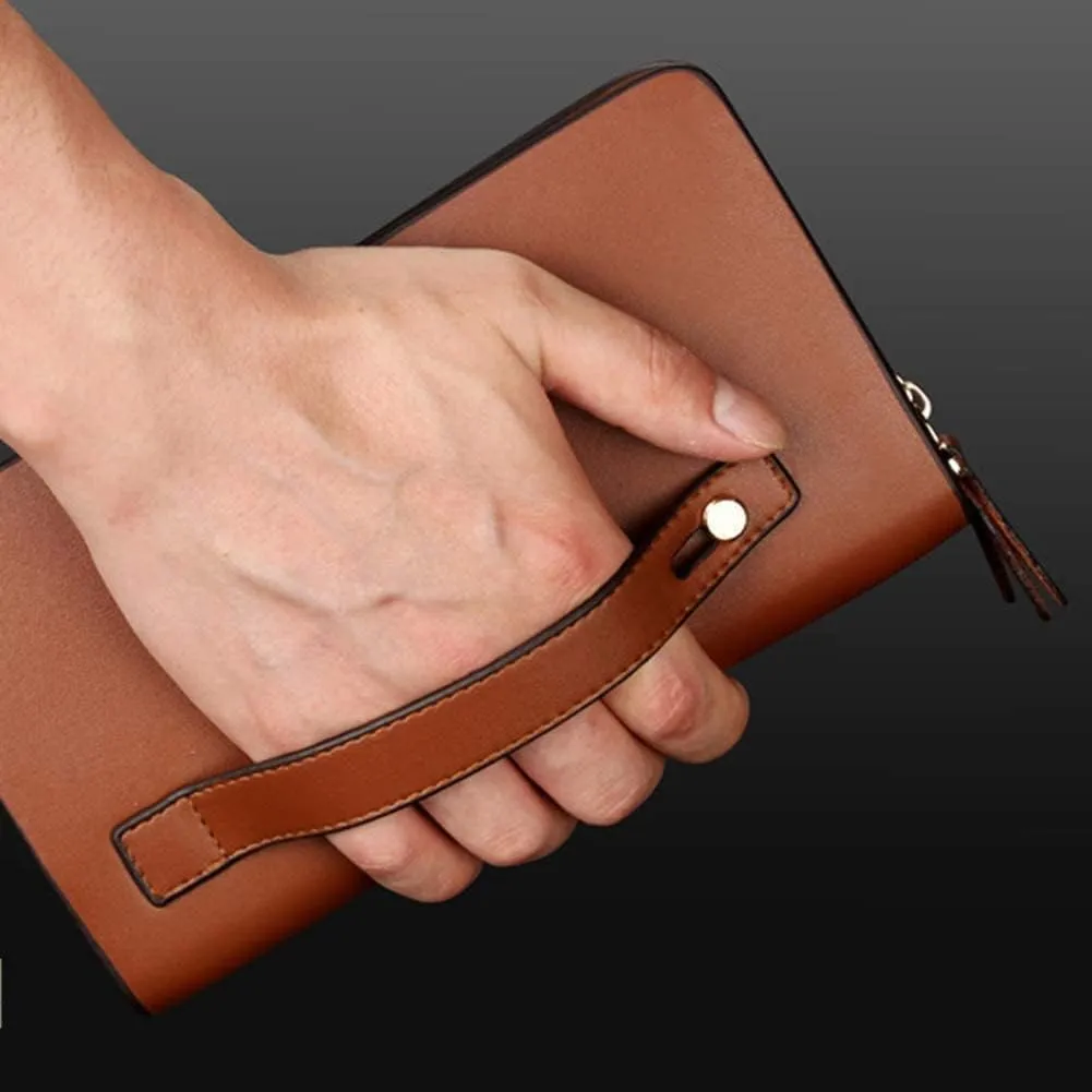 Leather Wallet Pu Leather Wallet Fashion Large Capacity Long Purse Clutch for Men and Women Retro Business Casual Coin Pocket Large Capacity (Brown,12x20.5cm)