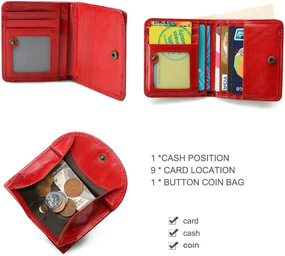 Leather Wallet Pu Leather Women's Wallet Convenient Small Mini Card Holder Short Purses Fashion Elegant Large Capacity Coin Bag Large Capacity (Black,9.5x10.5cm)