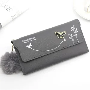 Leather Wallet Pu Leather Women's Wallet New Long Fashion Zipper Purse Clutch for Girls Creative Bow Portable Coin Pocket Card Holder Large Capacity (Bk,9.5x19cm)