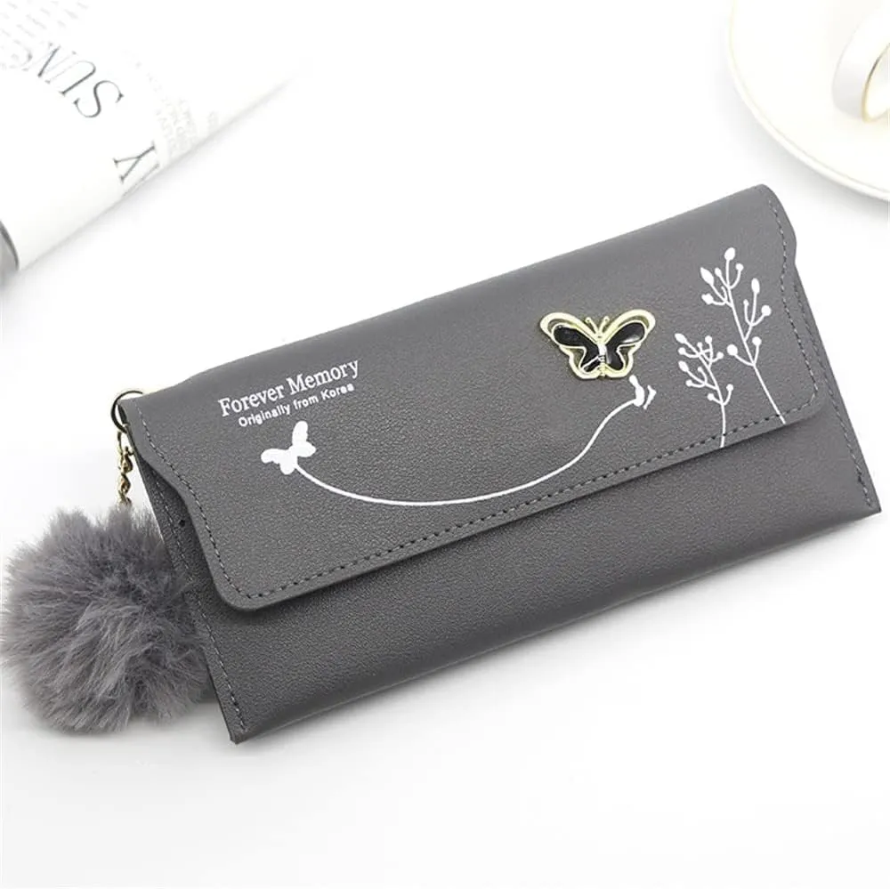 Leather Wallet Pu Leather Women's Wallet New Long Fashion Zipper Purse Clutch for Girls Creative Bow Portable Coin Pocket Card Holder Large Capacity (Re,9.5x19cm)