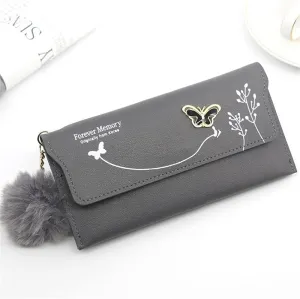 Leather Wallet Pu Leather Women's Wallet New Long Fashion Zipper Purse Clutch for Girls Creative Bow Portable Coin Pocket Card Holder Large Capacity (Re,9.5x19cm)