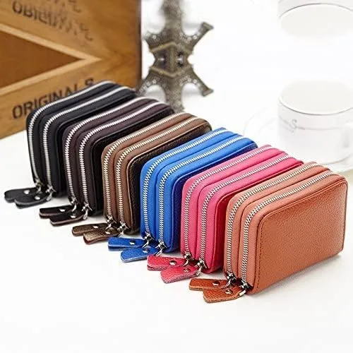 Leather Wallet Pu Leather Women's Wallet Retro Fashion Short Purse Clutch for Girls Ladies Business Card Holder Coin Pocket Large Capacity (Red,8.5x10.5cm)