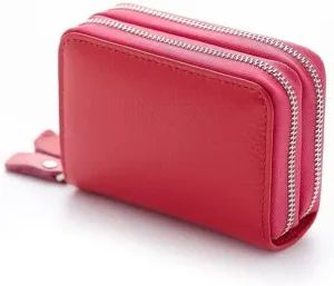 Leather Wallet Pu Leather Women's Wallet Retro Fashion Short Purse Clutch for Girls Ladies Business Card Holder Coin Pocket Large Capacity (Red,8.5x10.5cm)