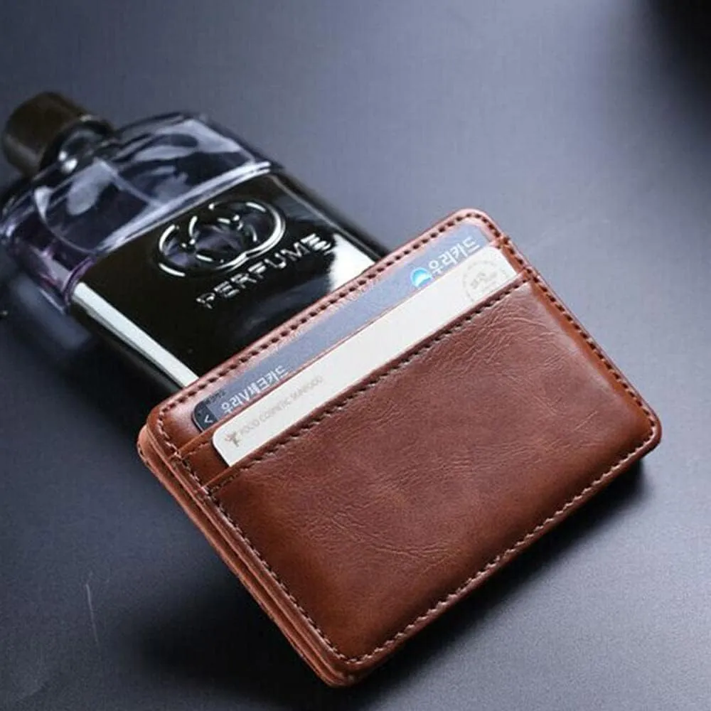 Leather Wallet Pu Leather Women's Wallet Ultra-Thin Mini Portable Purse Clutch Fashion Retro Short Small Coin Pocket Card Holder Large Capacity (Black,7x10cm)