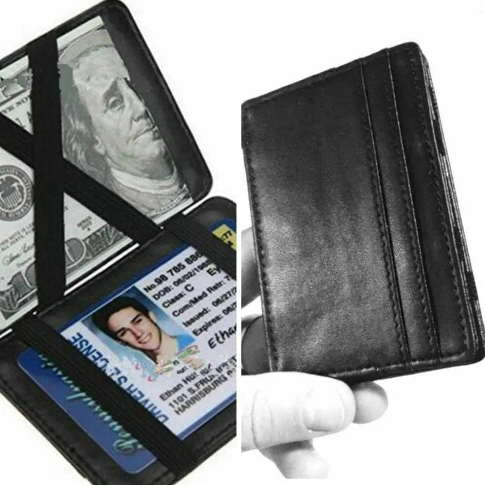 Leather Wallet Pu Leather Women's Wallet Ultra-Thin Mini Portable Purse Clutch Fashion Retro Short Small Coin Pocket Card Holder Large Capacity (Black,7x10cm)