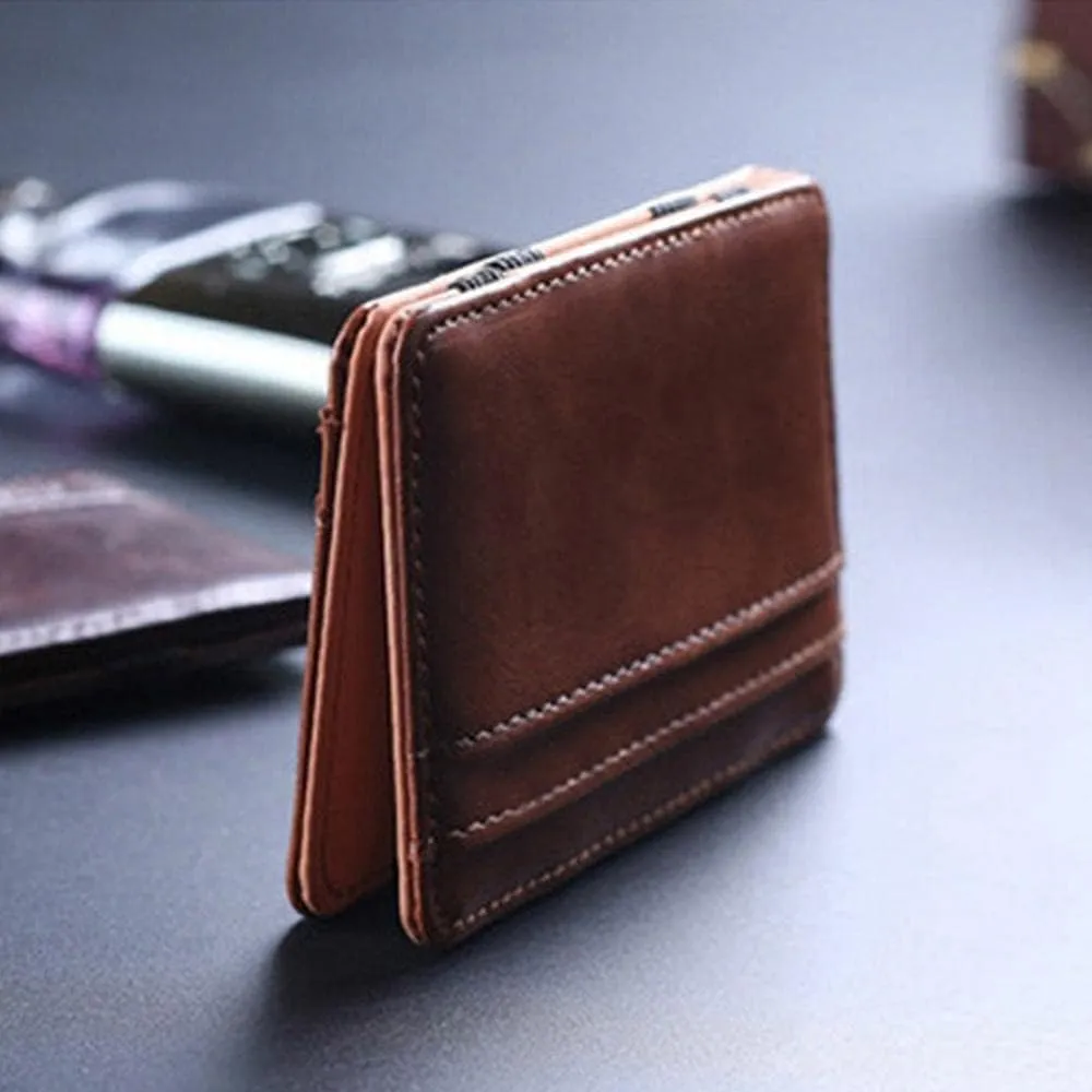 Leather Wallet Pu Leather Women's Wallet Ultra-Thin Mini Portable Purse Clutch Fashion Retro Short Small Coin Pocket Card Holder Large Capacity (Black,7x10cm)