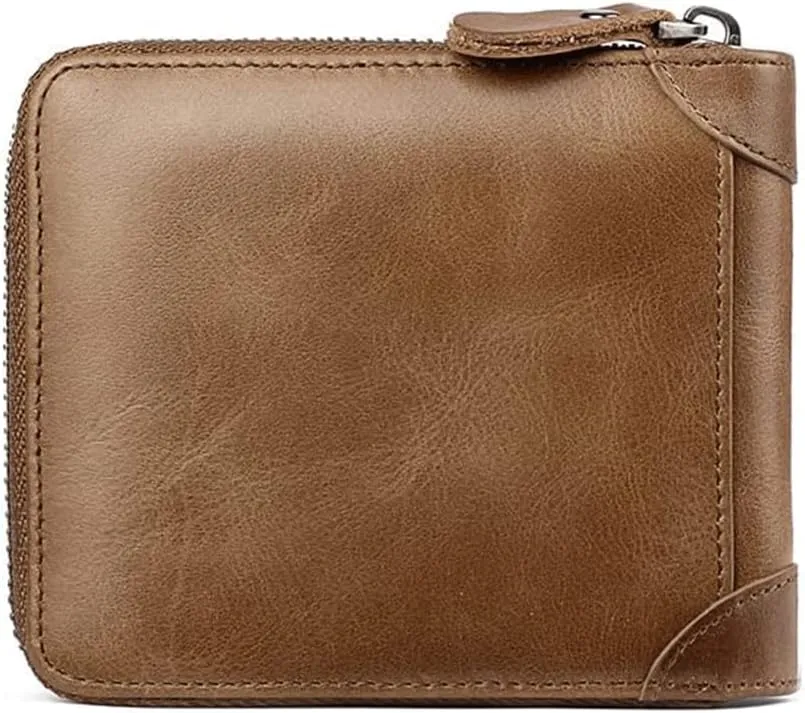 Leather Wallet Pu Leather Zipper Wallet Large Capacity Short Thin Purse Clutch for Men and Women Photo Clip Bank Card Holder Coin Pocket Large Capacity (Black,12x11cm)