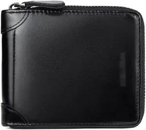 Leather Wallet Pu Leather Zipper Wallet Large Capacity Short Thin Purse Clutch for Men and Women Photo Clip Bank Card Holder Coin Pocket Large Capacity (Black,12x11cm)